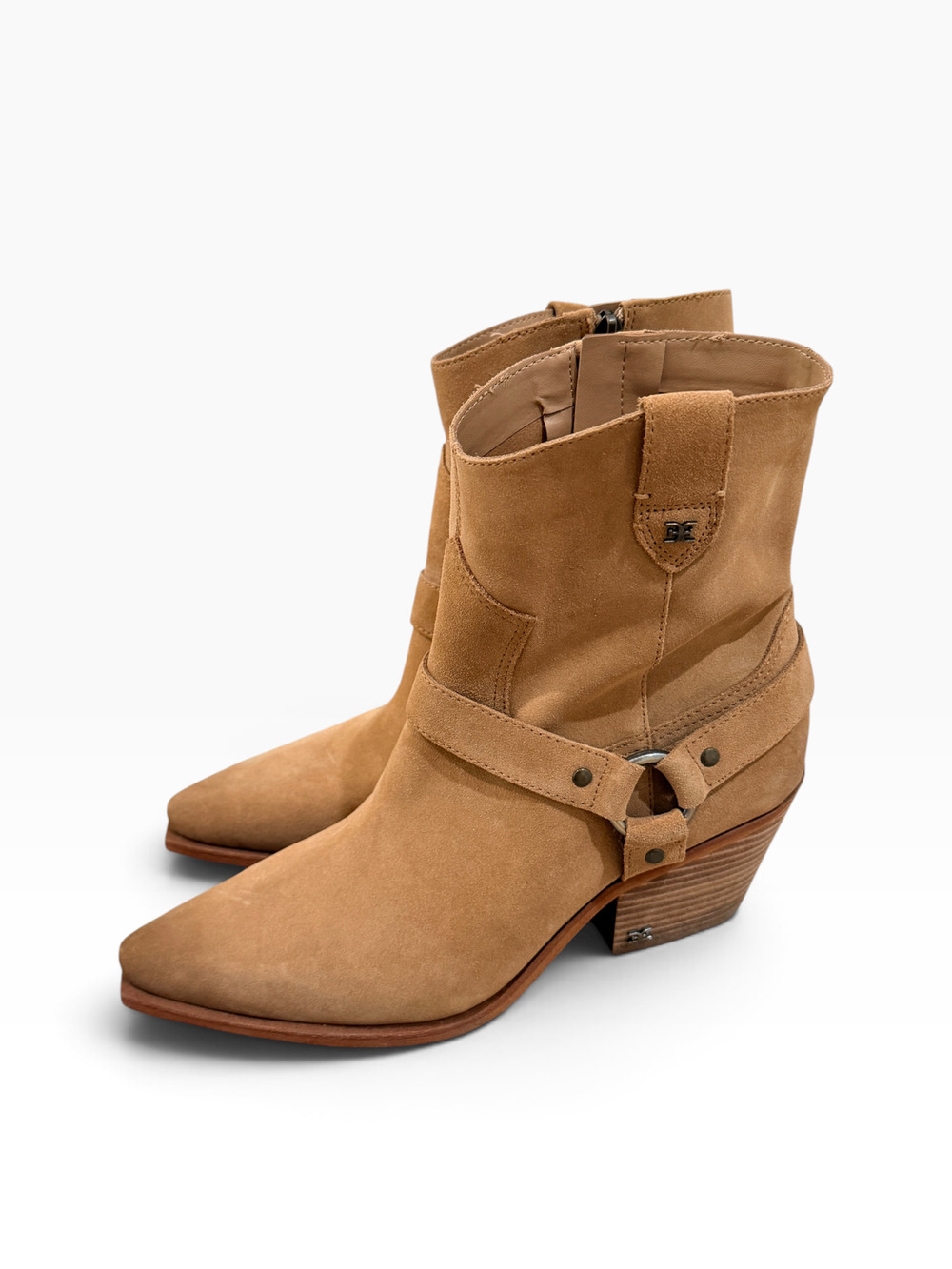 Sam Edelman Winston Western Booties Womens Size 9.5M Caramel Suede Ankle